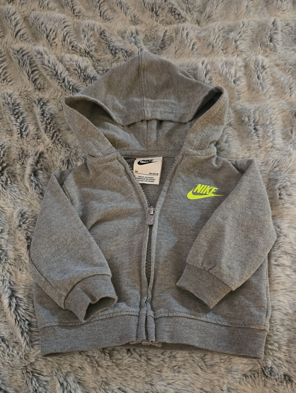 Nike Grey Toddler Zip Hoodie with Neon Yellow Logo